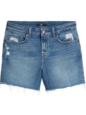 NWT 7 For All Mankind Blue Distressed Weekend Denim Shorts (30)